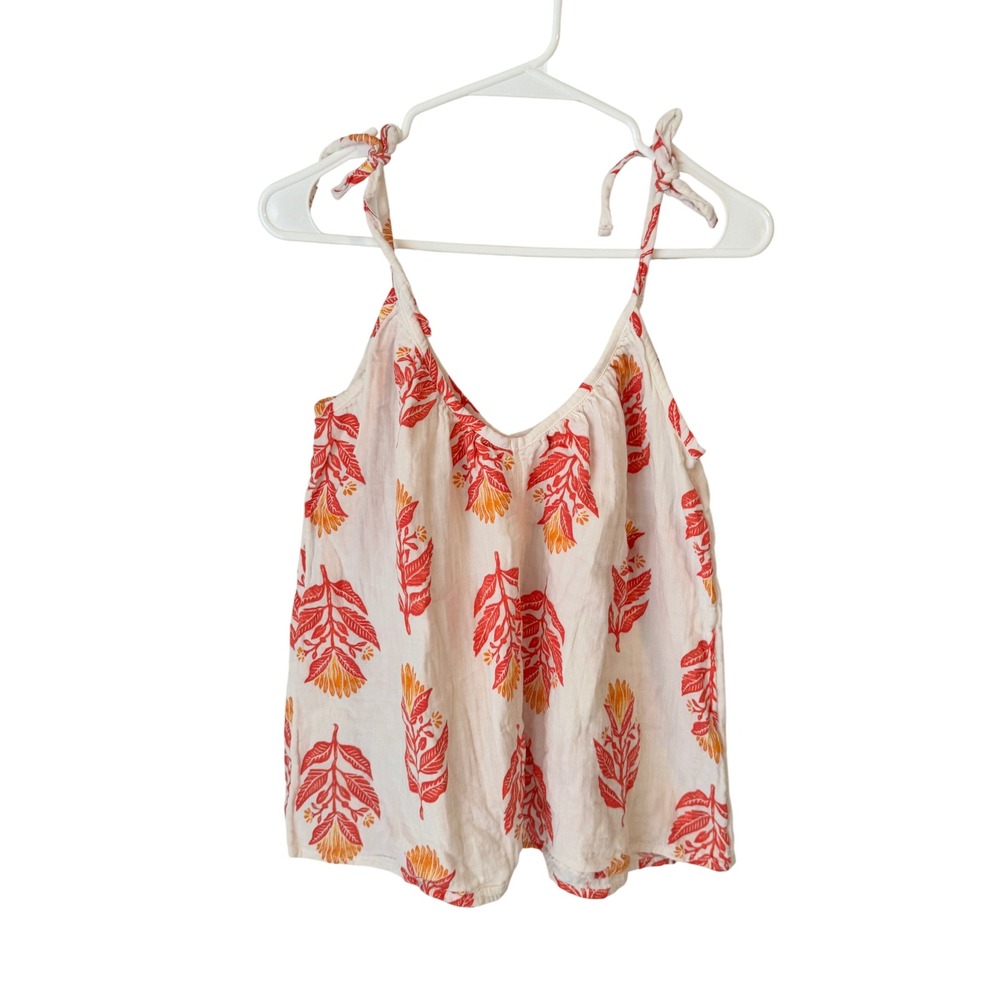 Old Navy Womens XS Red Orange Tropical Leaf Tie Shoulder Camisole Tank Top